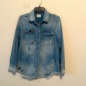 Hudson Bijou distressed denim jean shirt top long sleeves button-down small boho